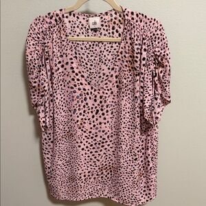 CAbi Pink Leopard Print Blouse